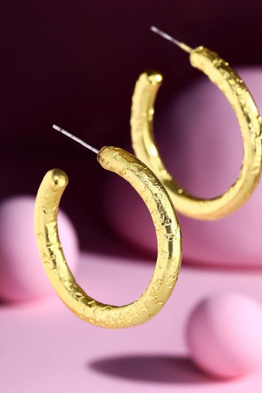 Gold hand hammered hoop earrings image 0