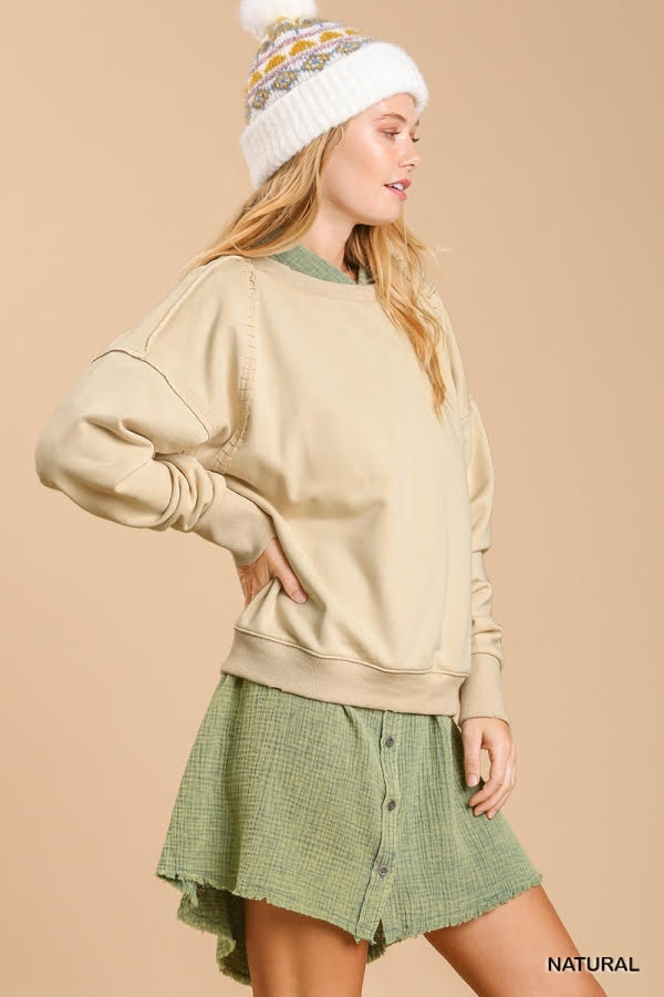 French Terry Raw Edged Mineral Wash Top with No Lining image 2