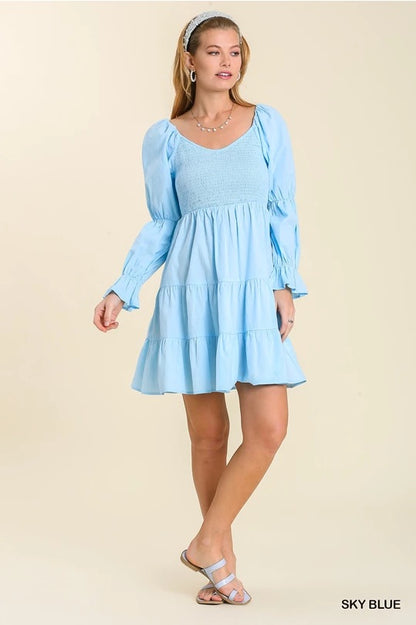 Bubble Sleeve Smocked Tiered Dress with No Lining image 2