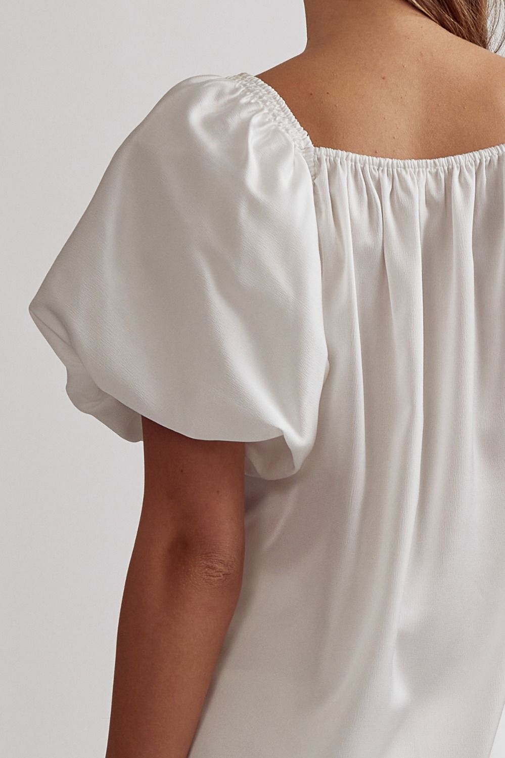 Off white satin square neck bubble sleeve top image 6