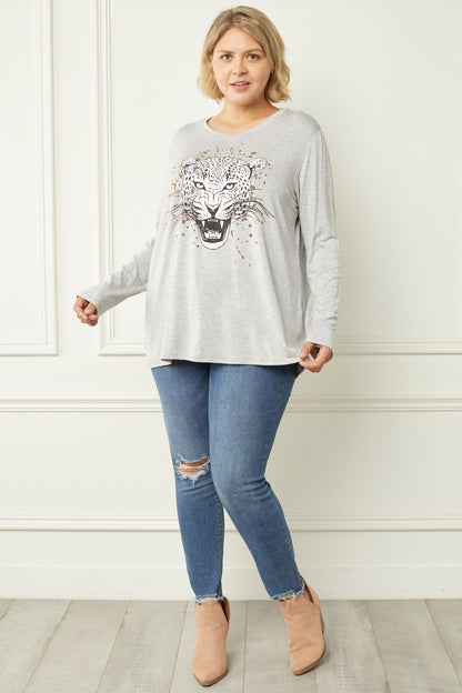 Grey tiger print graphic scoop neck top image 4