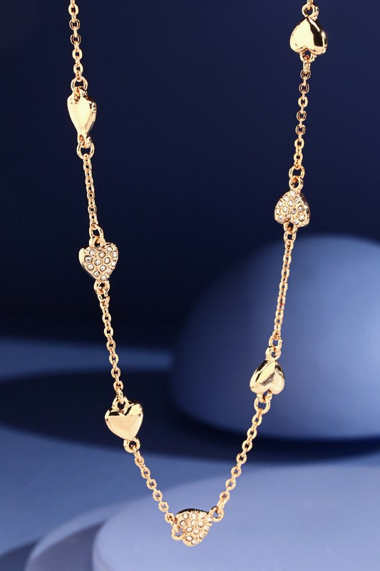 Gold chain link necklace with pave heart pendants image 0
