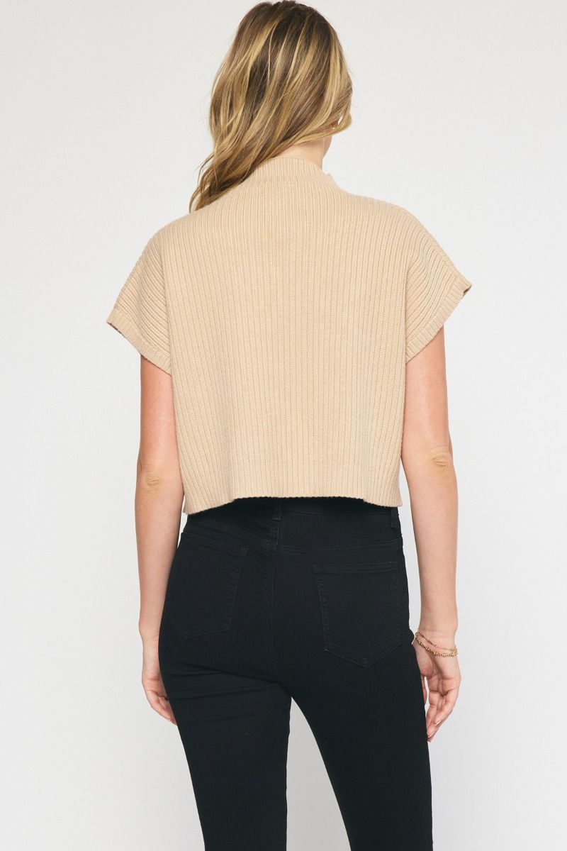 Solid knitted mock neck cropped top featuring single pocket detail. image 3