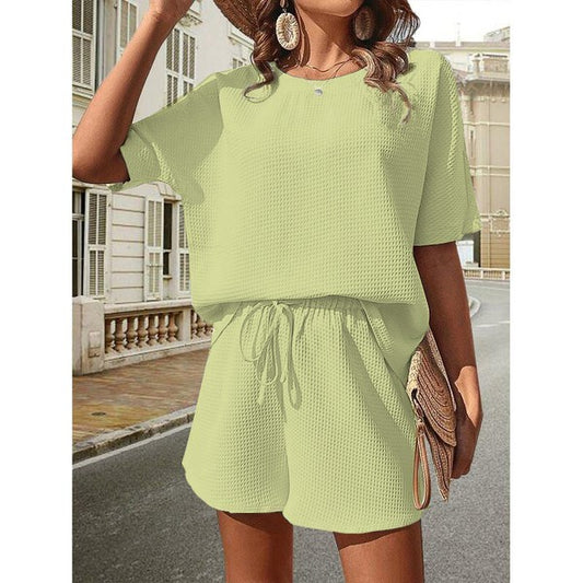 Mint textured shorts set image 0