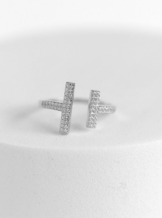 925 Sterling Silver Double CZ Bar Adjustable Ring