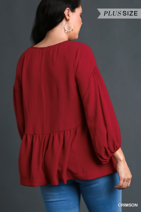 Crimson V-Neck Baby Doll 3/4 Sleeve image 2