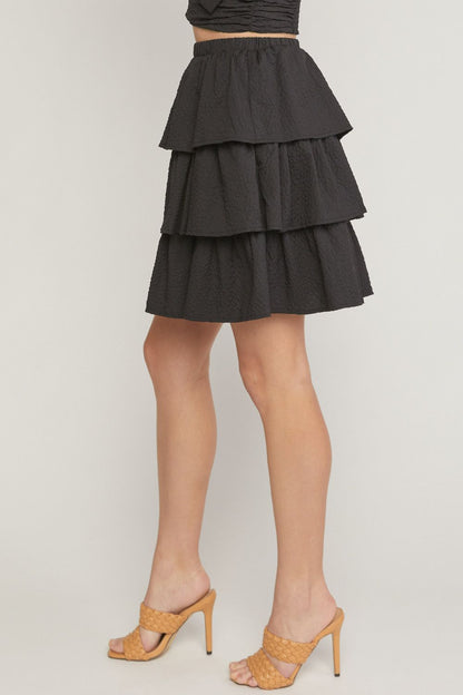 Black textured ruffle tiered mini skirt  image 2