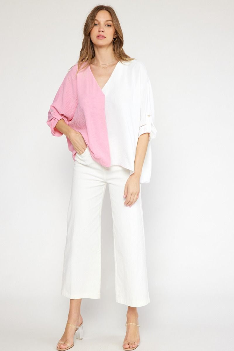 Baby Pink/White Combo 3/4 Sleeve Shirt image 4