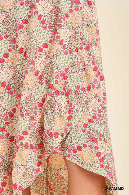 Floral Print Sleeveless Maxi Dress with Ruffle Trim Neck Line image 2