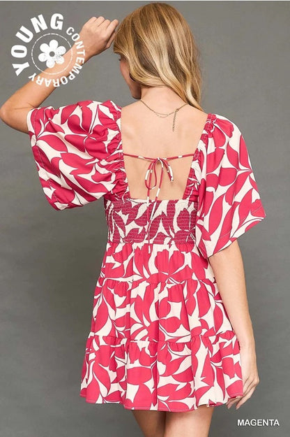 Magenta Abstract Print Tiered Dress image 4