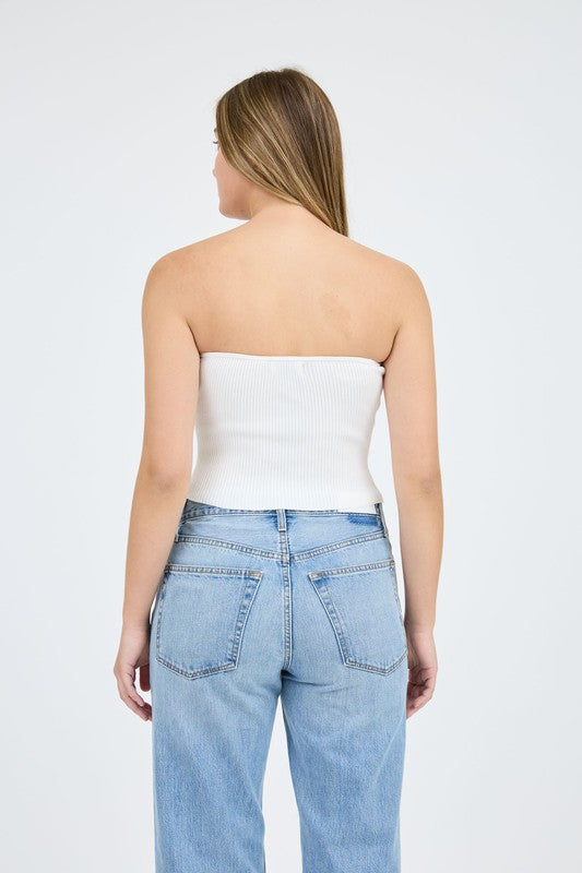 White strapless sweater knit tube top image 4