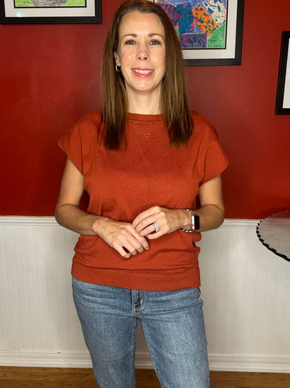 Zenana Viscose Round-neck Short Sleeve Sweater