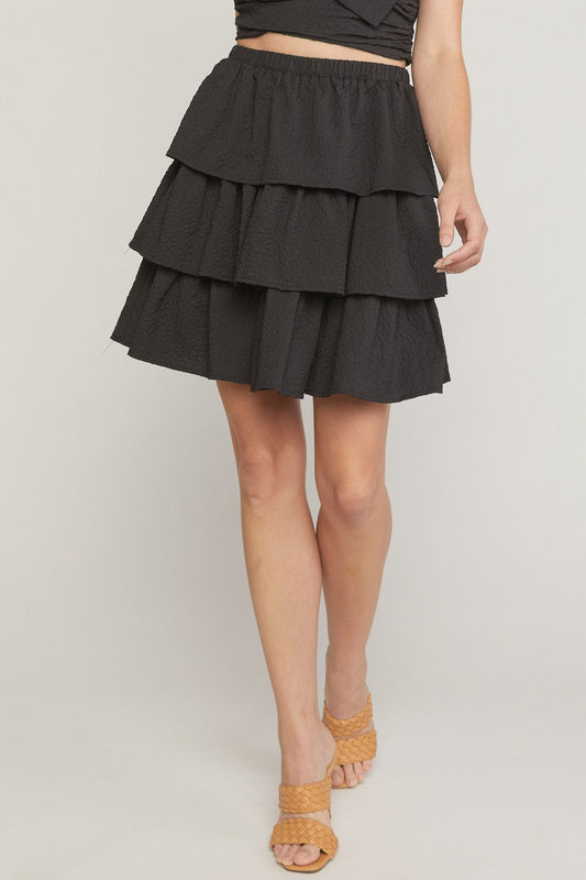 Black textured ruffle tiered mini skirt  image 0