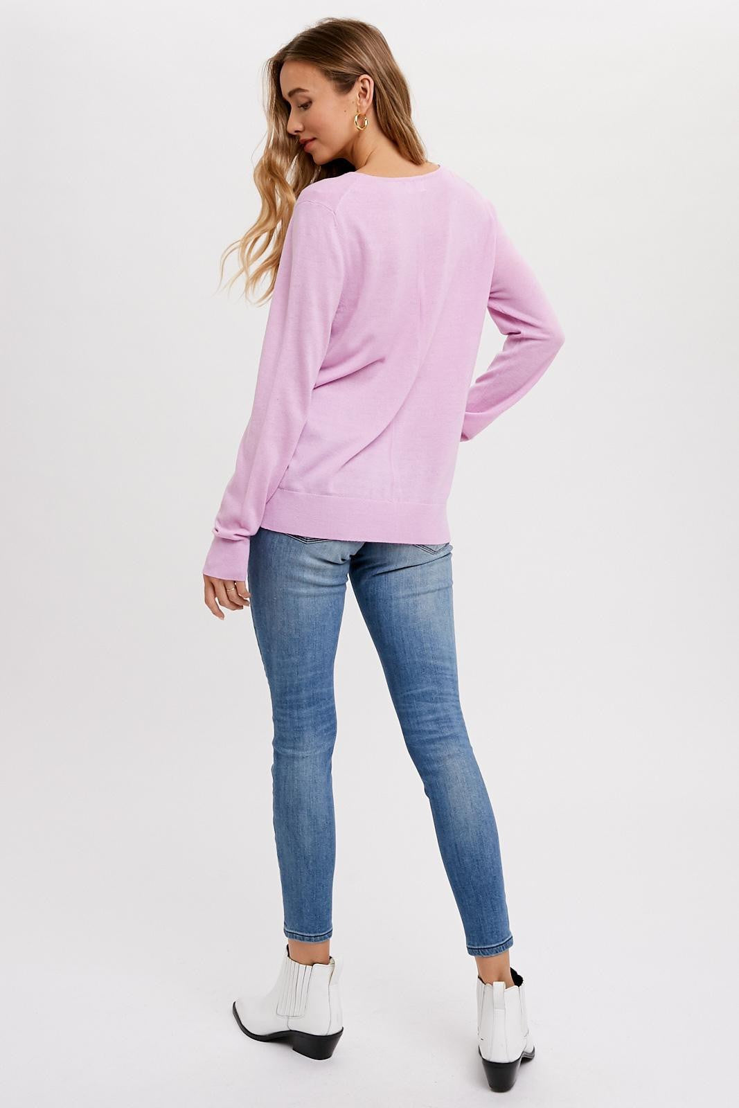 Classic Essential V Neck Pullover - Lilac image 2