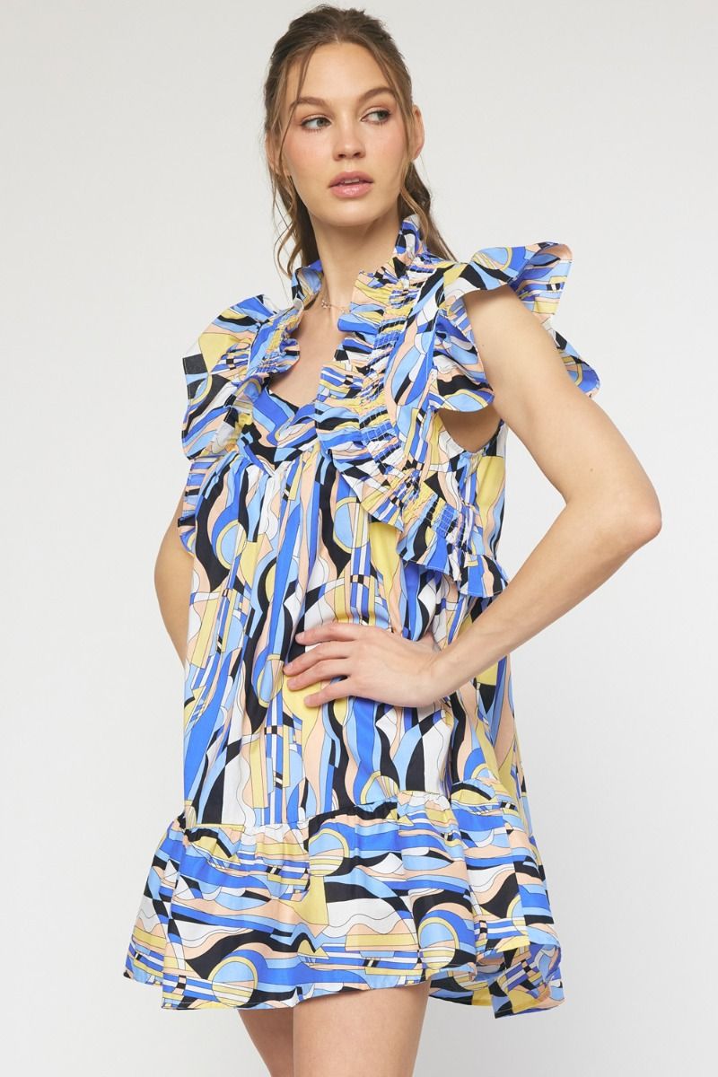 Printed short sleeve mini dress image 1