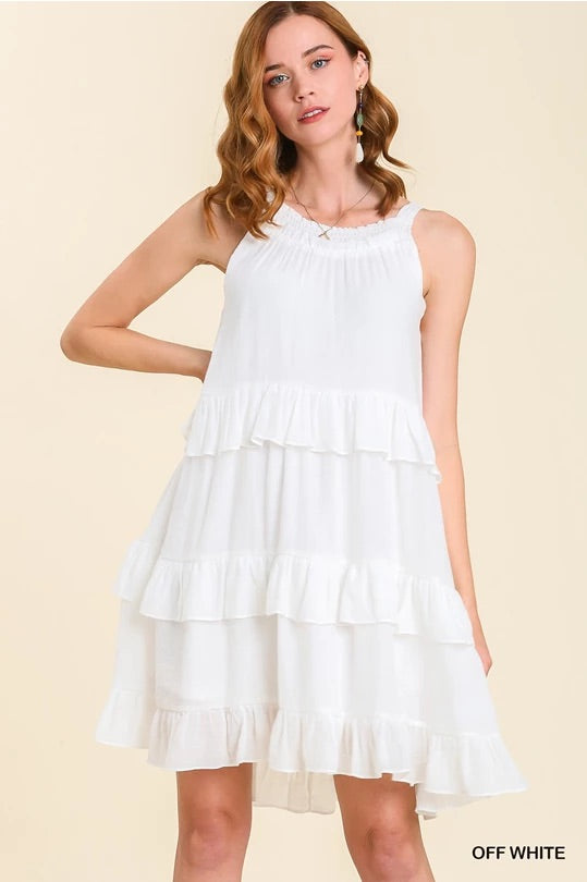 Smocked Round Neck Back Tie Layered Ruffle Dress with Lining image 1