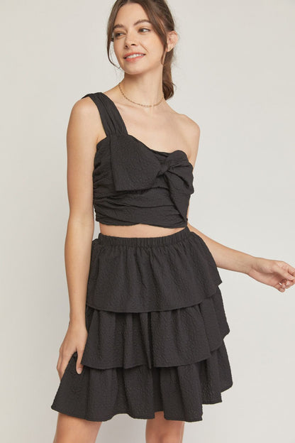 Black textured ruffle tiered mini skirt  image 5
