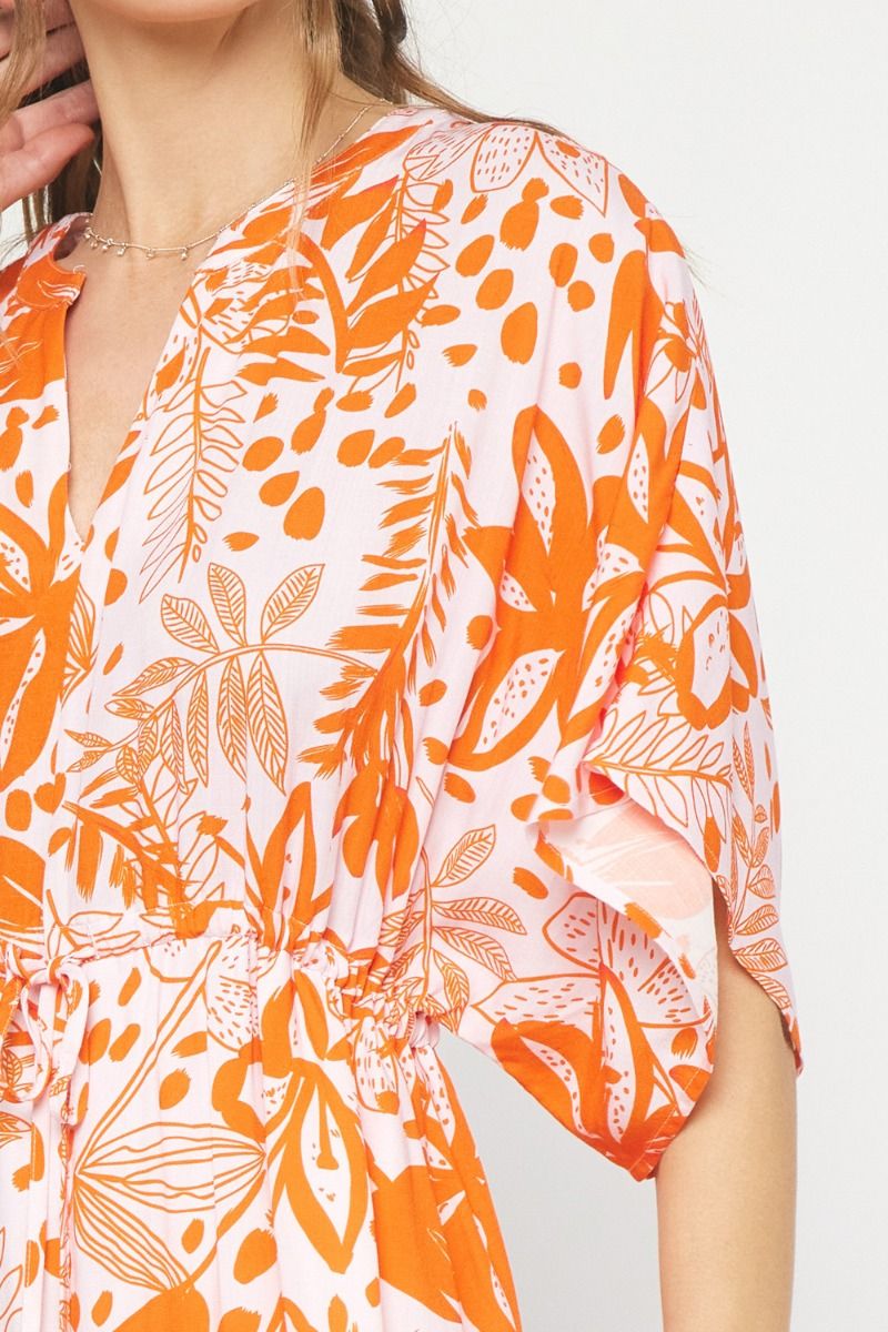 Orange Floral print v-neck 1/2 sleeve mini dress image 5
