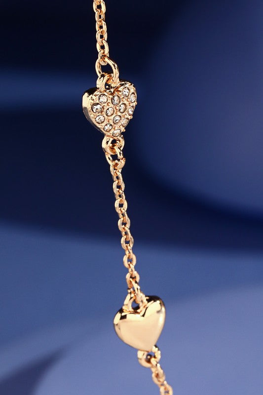 Gold chain link necklace with pave heart pendants image 1