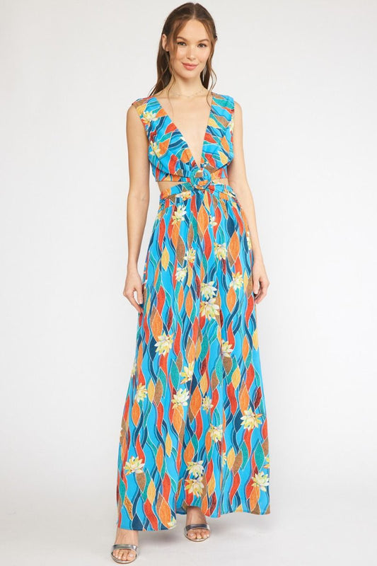 Print v-neck sleeveless maxi dress image 0