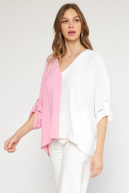 Baby Pink/White Combo 3/4 Sleeve Shirt image 1