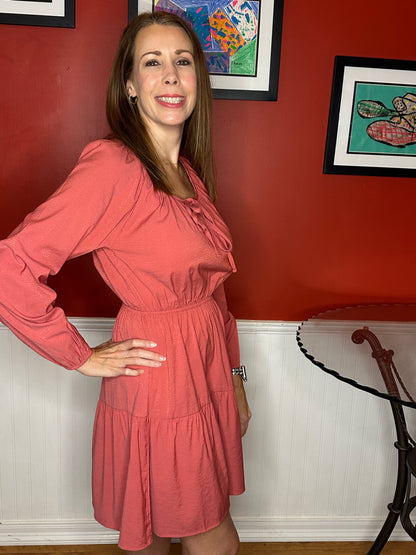 Salmon Tiered Dress 3/4 Sleeves