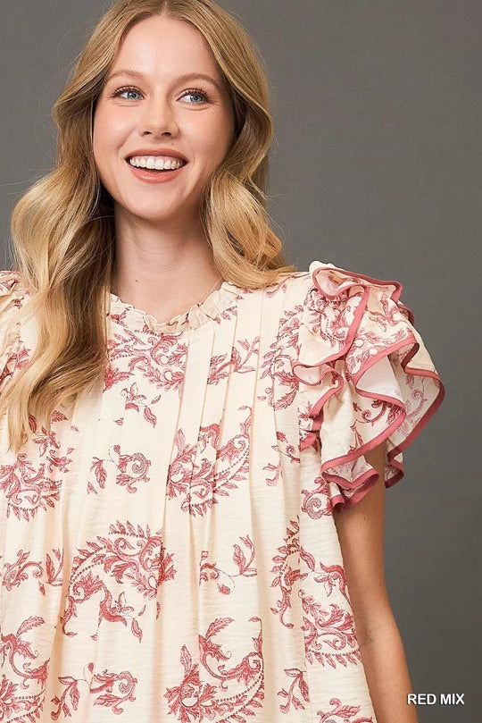 Red Mix Paisley Print Tiered Mini Dress image 3