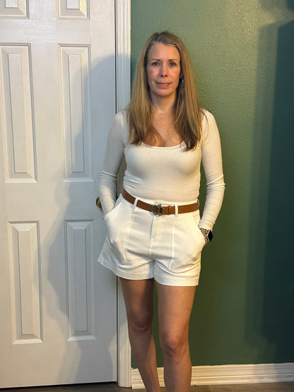 White colored high waisted denim shorts