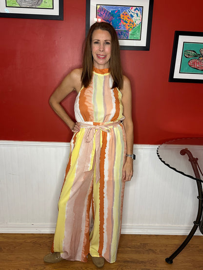 Printed High Neck Sleeveless Wide Leg Jumpsuit