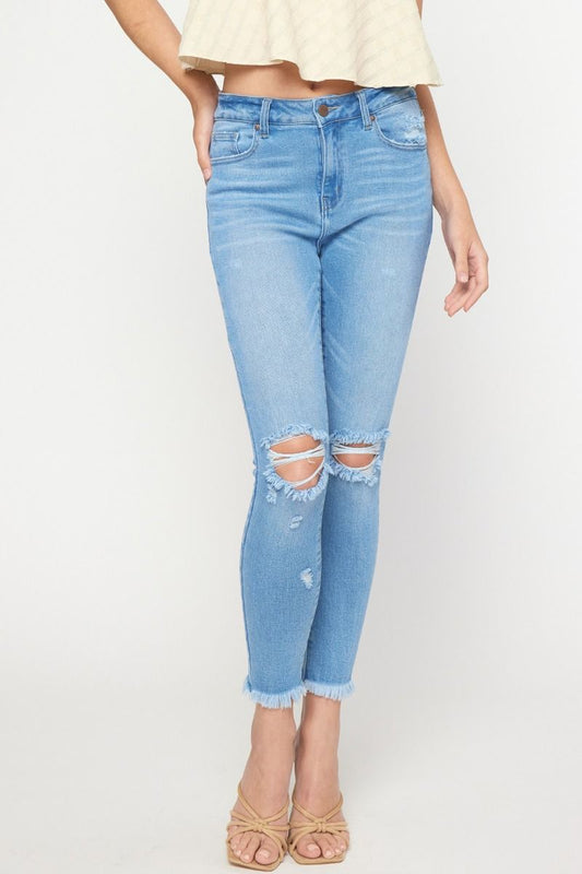 Light colored washed denim skinny jeans image 0