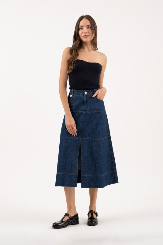Navy strapless sweater knit tube top image 1