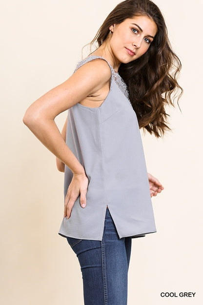 Sleeveless V-Neck Floral Lace Cami Top with Side Slits image 3