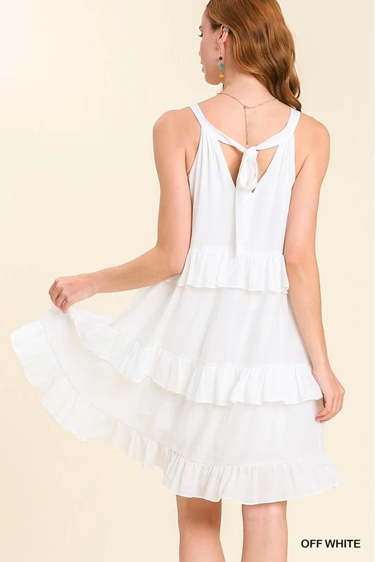 Smocked Round Neck Back Tie Layered Ruffle Dress with Lining image 4