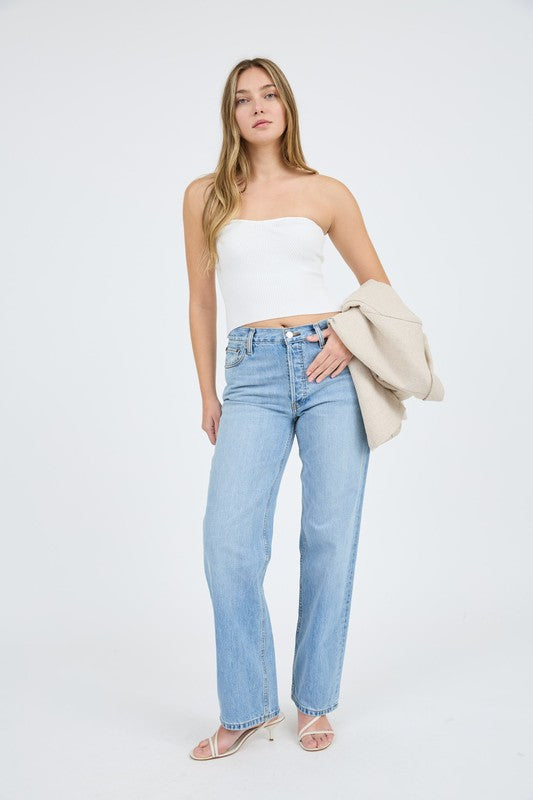 White strapless sweater knit tube top image 3