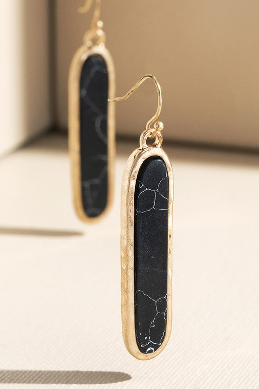 Jet Howlite metal bar earring with stone image 0