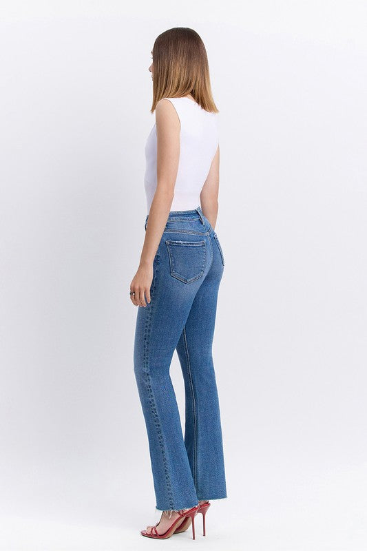 High rise clean cut raw hem bootcut jeans image 5