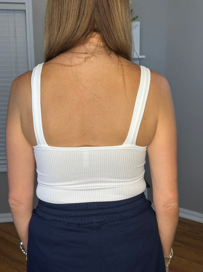 Zenana Ribbed Seamless Bra Padded V-neck Tank Top