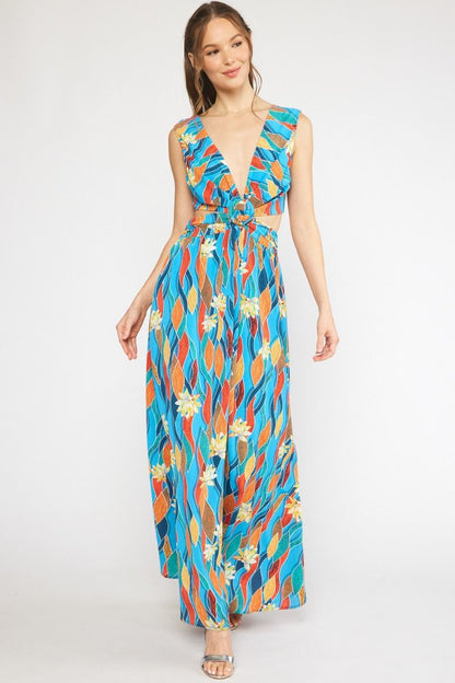 Print v-neck sleeveless maxi dress image 6
