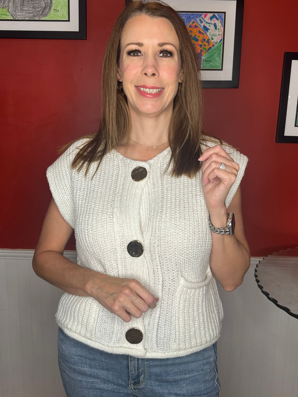 SO ME Big Metal Button Front Sweater Vest