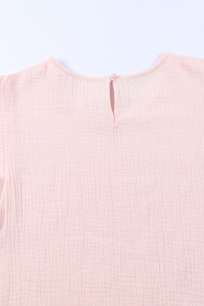 Pink Textured Tiered Ruffled Short Sleeve Bouse image 3