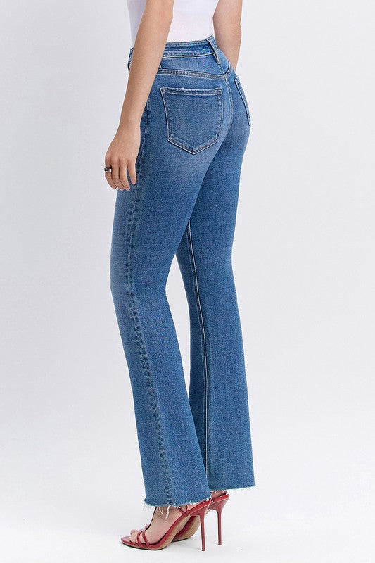 High rise clean cut raw hem bootcut jeans image 9