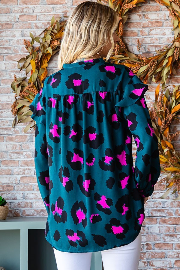 Leopard Print Split Neck Long Sleeve Blouse image 2