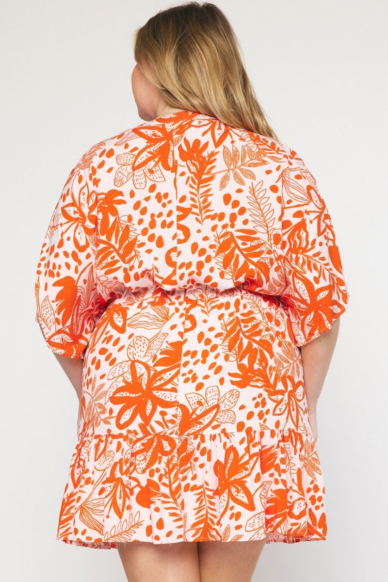 Orange Floral print v-neck 1/2 sleeve mini dress image 10