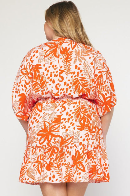Orange Floral print v-neck 1/2 sleeve mini dress image 10