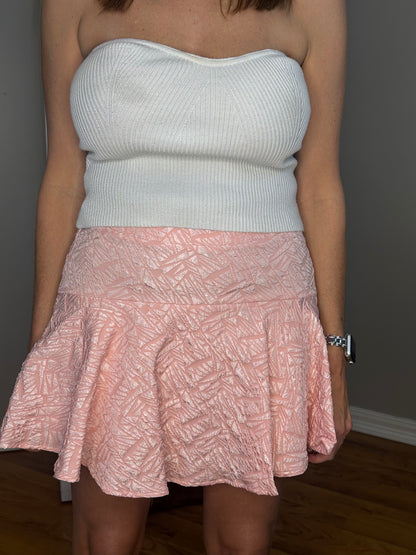 Pink Solid Textured Flare Mini Skirt