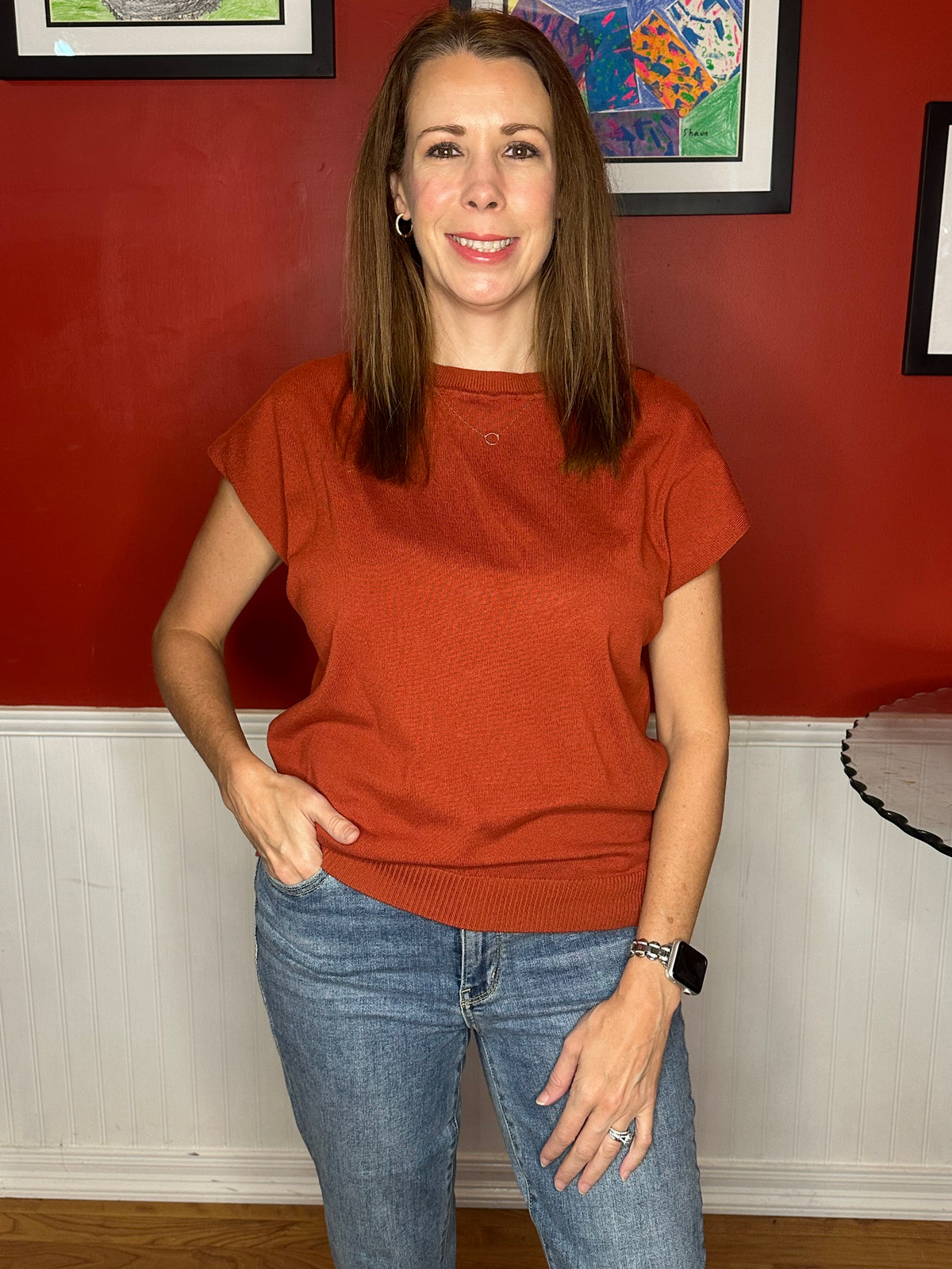 Zenana Viscose Round-neck Short Sleeve Sweater