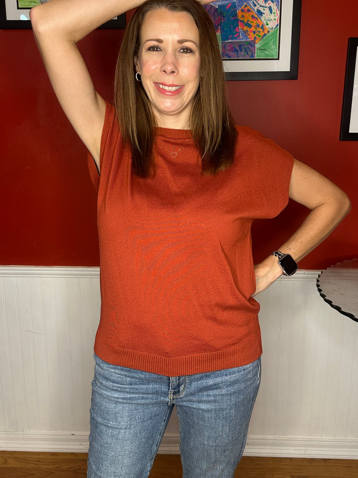 Zenana Viscose Round-neck Short Sleeve Sweater