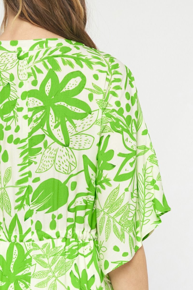 Green floral print v-neck 1/2 sleeve mini dress image 6