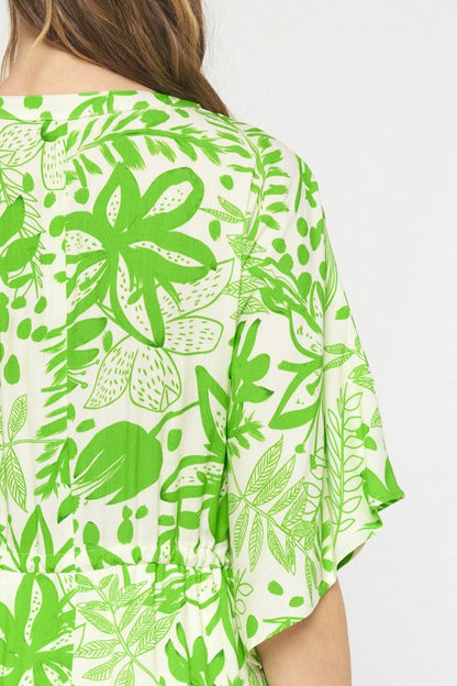 Green floral print v-neck 1/2 sleeve mini dress image 6