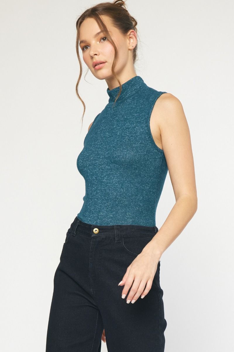 Green mock neck sleeveless bodysuit. image 2